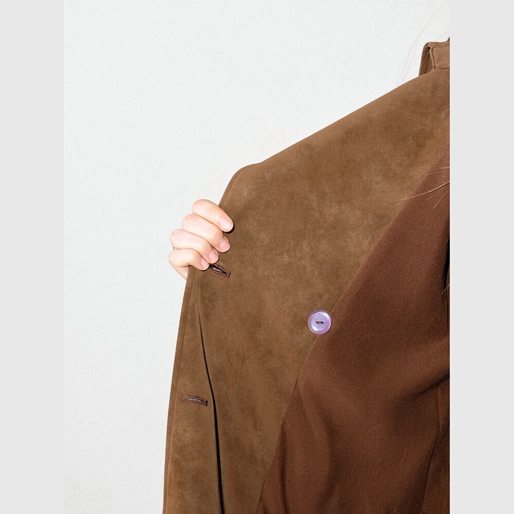 Brown Vegan Suede Belted Trench Coat - Picture 7 of 7